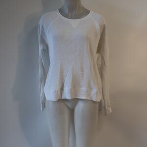 Womens Leallo White Waffle Thermal Pullover Sweatshirt Top M